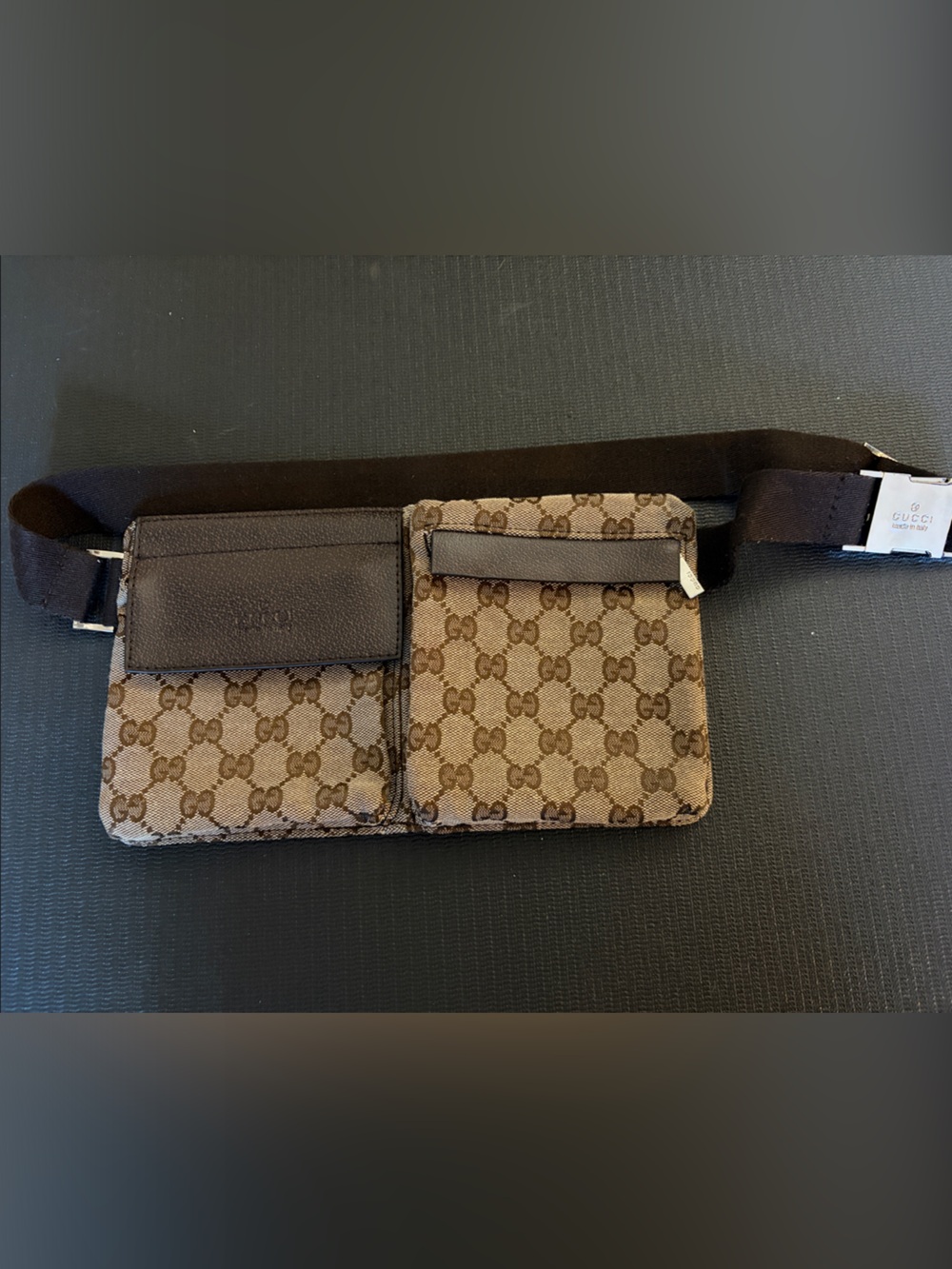 Gucci Brown Monogram Canvas Mini Belt Bag with Dark Brown Trim